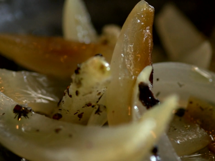 Redzepi will even serve insects. This dish is grilled onions, fermented pears, and salt made out of wood ants. One chef explains about eating the bugs, “It’s like zing, its like excitement in your mouth — a party everyone’s invited.”