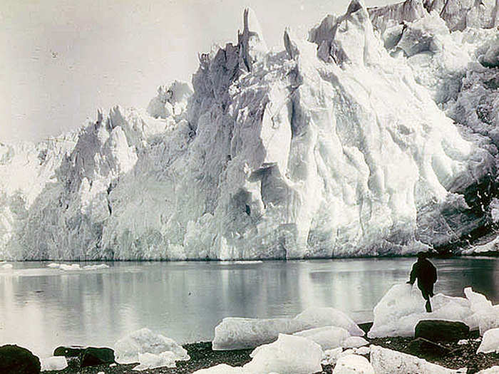 Two days later they would have to take shelter from the wind and weather near an iceberg.