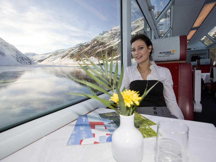 The train takes travelers from St. Moritz to Zermatt, Switzerland