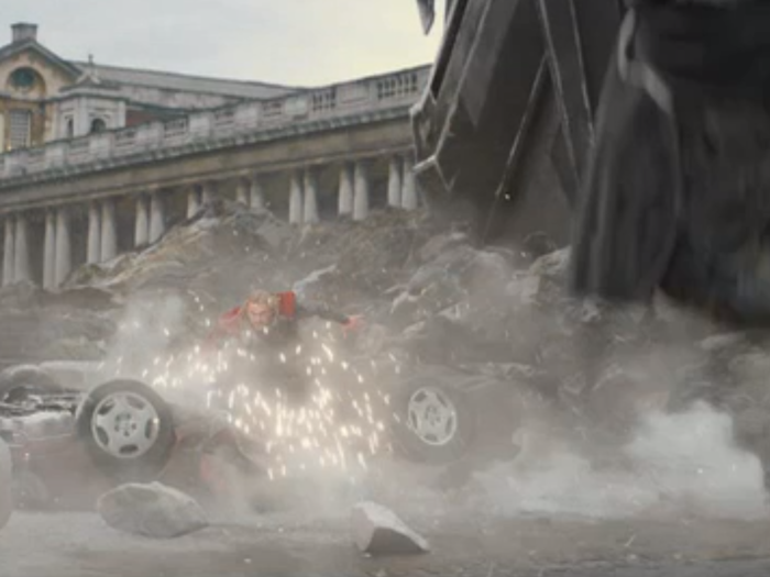 While it looked like Thor was surrounded in rubble …