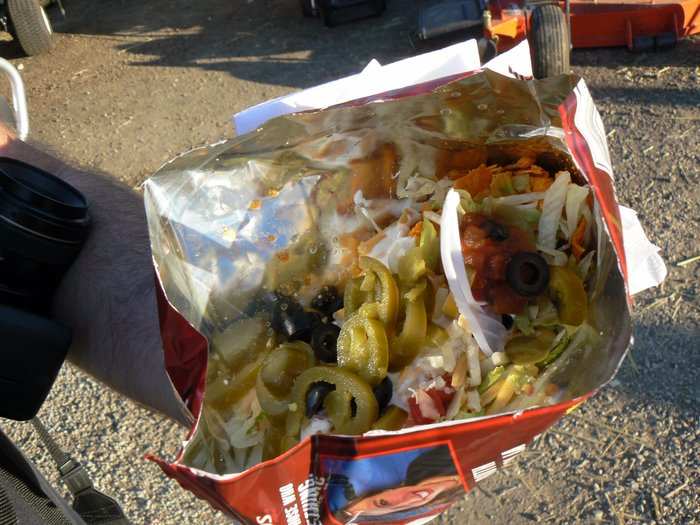 IOWA: The Walking Taco — a bag of Doritos or Fritos crushed up and filled with taco fixings like sour cream salsa, and jalapeños — was supposedly invented at the Iowa State Fair.