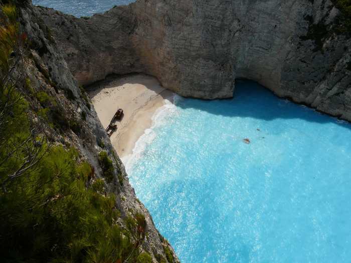 7. Navagio Beach on  Zakynthos, in the Ionian Islands of Greece, is nicknamed "Shipwreck" because of a ship called Panagiotis that went down in the cove while allegedly smuggling cigarettes from Turkey.