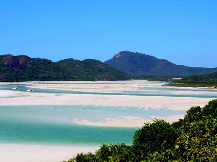 4. Whitehaven Beach on Whitsunday Island off the coast of Queensland, Australia, has sand made of 98% silica, which gives it a bright, white color.