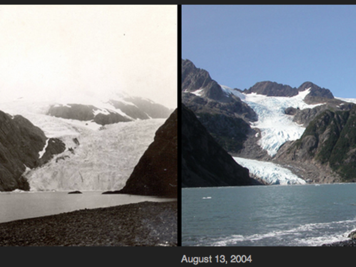 Holgate Glacier in Alaska retreated significantly during the 95 years between 1909 and 2004.