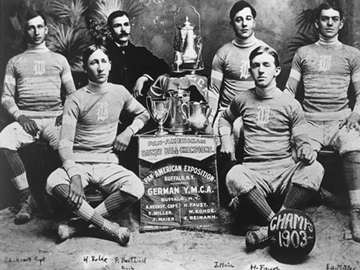 The games also featured basketball, now a major staple, as only a "demonstration sport" to promote it for future implementation. The 1903 Buffalo Germans, shown below, won the title the next year at the Olympics.