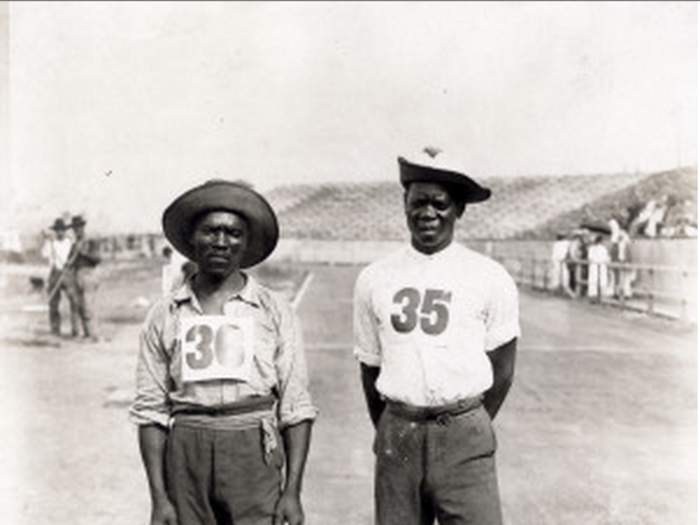 The first African-Americans to ever compete in an Olympics also ran the marathon. They actually came to the U.S. as part of an exhibit about Africa at the World