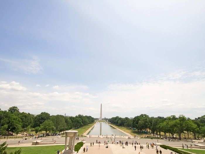 A real-life scene of the Washington Monument in 100 years if sea level 5 feet.