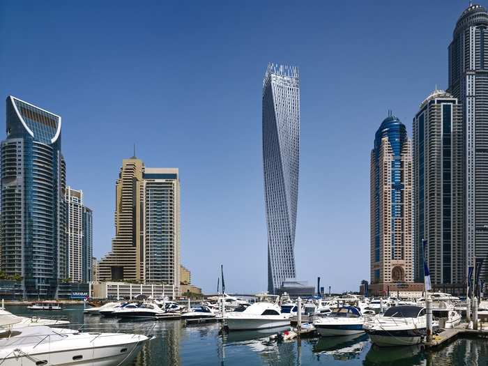 #4 CAYAN TOWER — Also known as the Infinity Tower, this 80-story building in Dubai has a twisted shape that reduce wind forces on the tower.