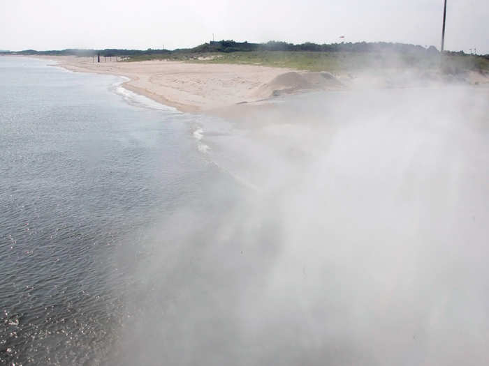 We move onto the water with a burst of spray from the huge fans pumping air into the craft