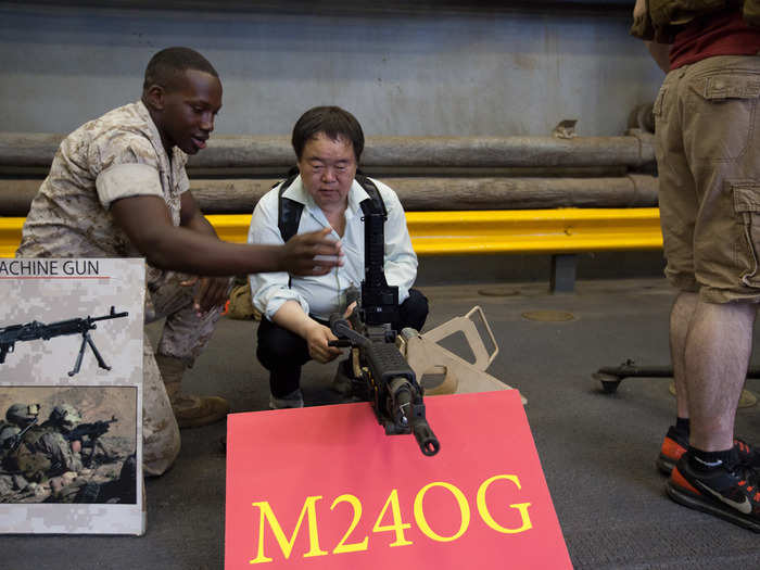 The M240G machine gun is a medium machine gun used extensively by the Marines. It can shoot between 650-950 rounds per minute.