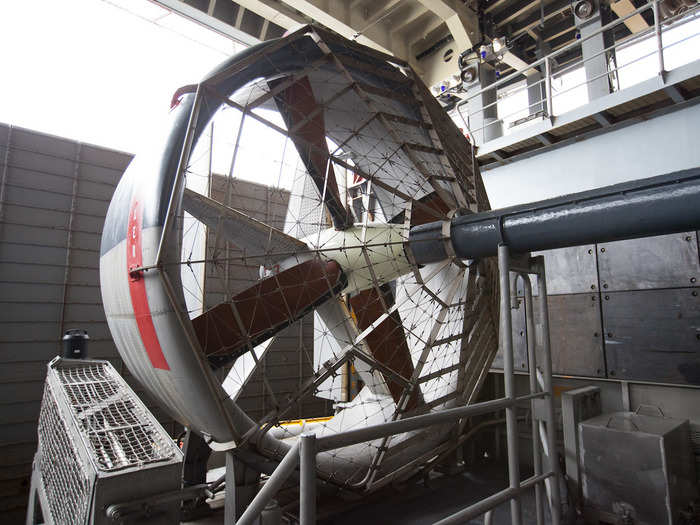 The LCAC floats like an air hockey puck on water and land, and is powered by two giant propellers. The hovercraft travels at a speedy 50 knots regardless of the weight of its payload. The vehicles currently on-board the Oak Hill were loaded using the hovercraft.