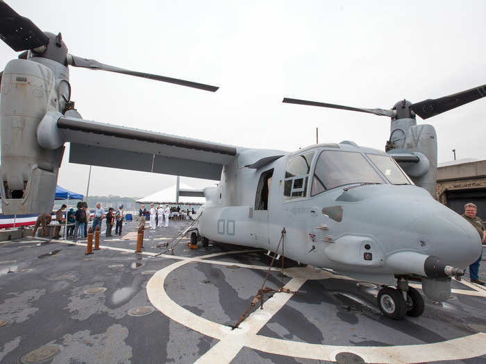 The MV-22 Osprey combines the versatility and functionality of a helicopter with the long-range and high-speed performance of an aircraft. The Osprey takes off vertically, before its turbines rotate 90 degrees and it begins to operate like a more conventional plane.