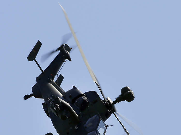 A pair of German Tiger helicopters perform for the crowd.