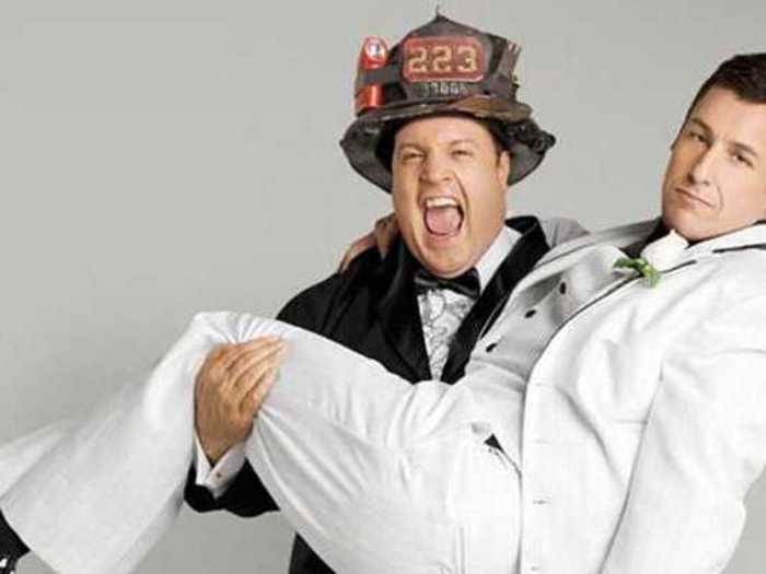 July 2007: Sandler and Kevin James played two firefighters i who wed to receive partner benefits in "I Now Pronounce You Chuck and Larry."