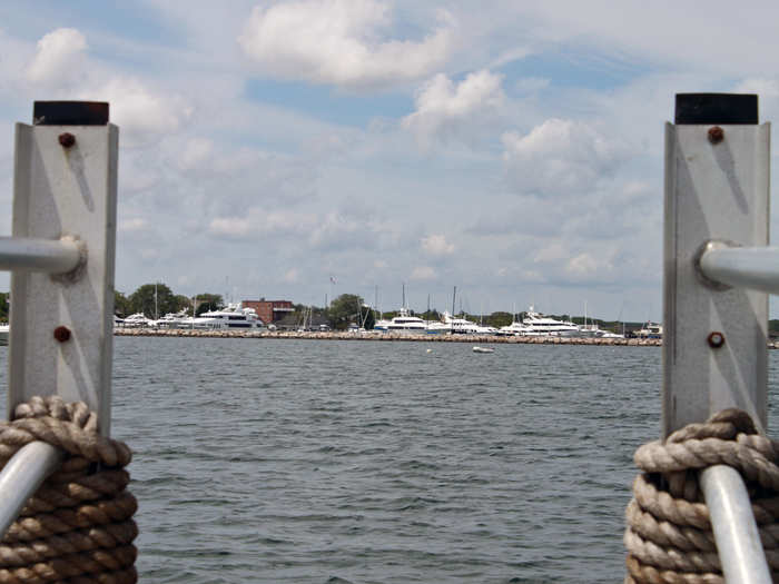 In minutes, we pulled up alongside the megayachts docked at the Sag Harbor Cove Yacht Club.