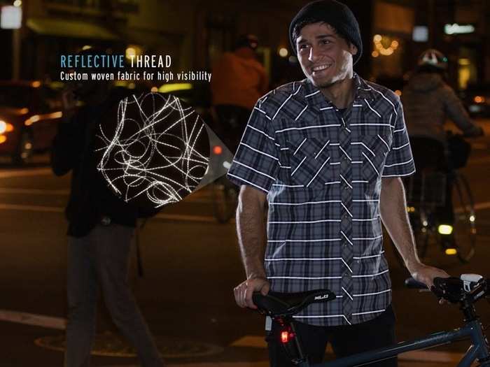 The Graphite Reflective Plaid Button-Up is perfect for the techie who bikes to work. By day, this looks like just a regular plaid shirt, but by night, reflective yarns provide increased visibility to make the commute safer.