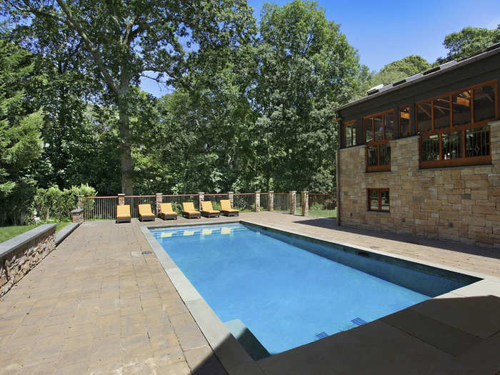 The pool uses a solar heating system, which dramatically reduces costs. It also has a cover that easily rolls out with just the touch of a button.