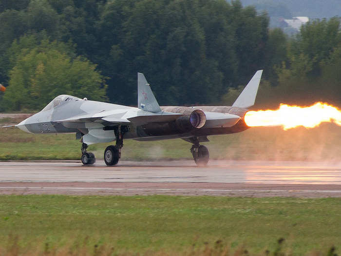 The T-50 can take off using a relatively short 300 meter runway — but the F-35 also has a short take-off model as well as a vertical takeoff variant