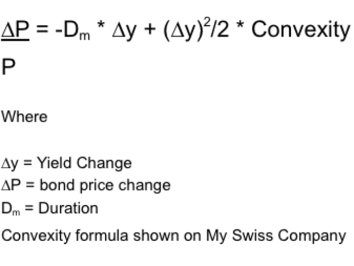 Duration With Convexity Adjustment: Duration is the average time until all cash flows from a bond are delivered. The convexity adjustment helps determine the change in price that is not explained by duration.