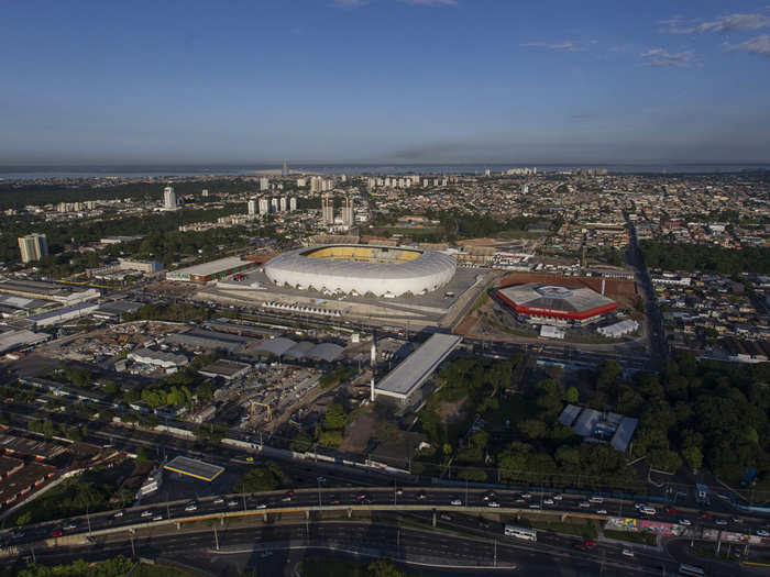 Parts of the stadium had to be transported up the Amazon by boat.