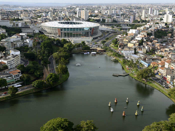 The Arena Fonte Nova sits on the shores of the Dique do Tororo lake in Salvador.