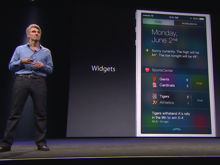 2013: Apple showed a preview of iOS 8 in June. It added widgets in the Notification Center and a way to respond to notifications like text messages without exiting the app you