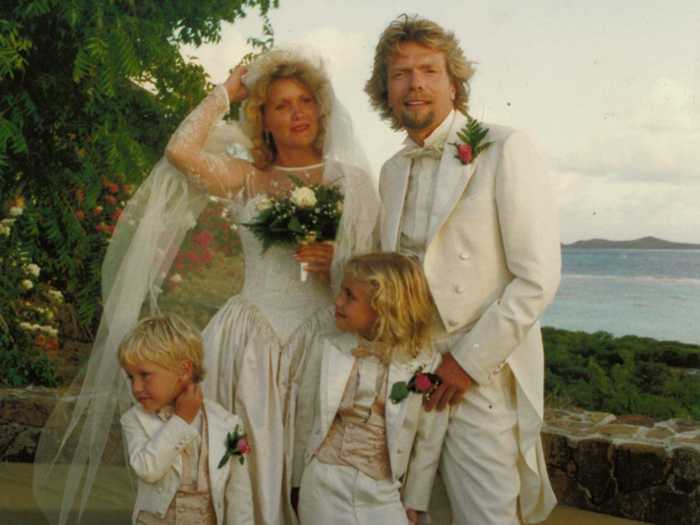 He married Joan Templeman on his private island in 1989. Before the ceremony began, he reportedly made his entrance by helicopter.