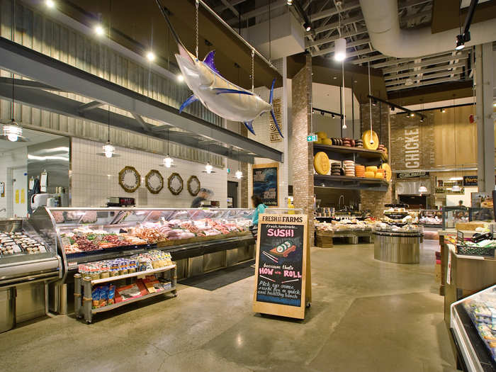 Far from the days of rotisserie chickens being staples in the prepared foods section, Fresh St. Farms has hand-rolled sushi and premium sandwiches.