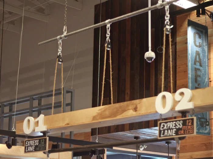 The store utilizes reclaimed wood and other industrial materials for a modern feel.