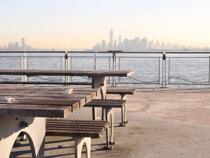 From the pier, the island of Manhattan seems incredibly peaceful. The view makes it a popular fishing destination with locals.