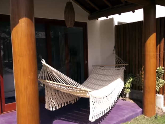 Every villa has a veranda that looks out at the ocean.