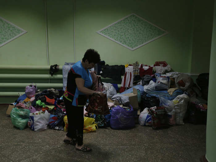 A number of families who have fled the fighting have taken temporary refuge in dormitories in the town of Ilovaisk.