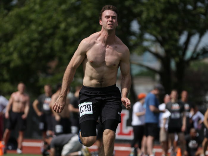 Morgan Stanley analyst Tom McCarthy, a former Yale football captain, finished the 40 yard dash in 4.78.