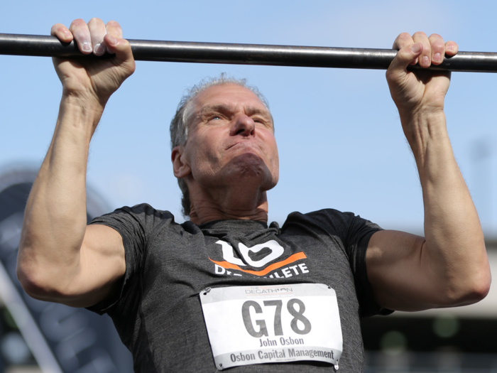 ETF fund manager John Osbon, who runs Boston-based Osbon Capital, did 7 reps on the pull-ups.