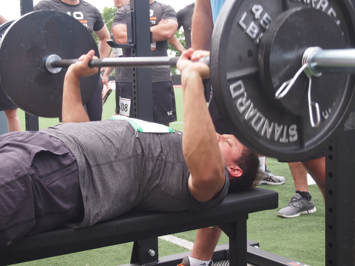 Former Harvard football captain Collin Zych, who now works at Cogent Partners in Texas, did 26 reps.