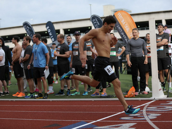 Nicholas Barone from Citi crosses the finish line of the 400 meter. His time was 00:55.12 for the event.