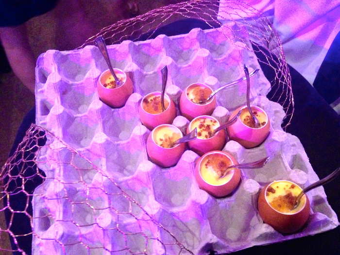 Guests were offered foie gras custard in egg cups.