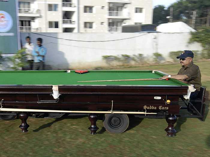 This insane pool table car has 3 wheels and can travel at up to 28 miles per hour.