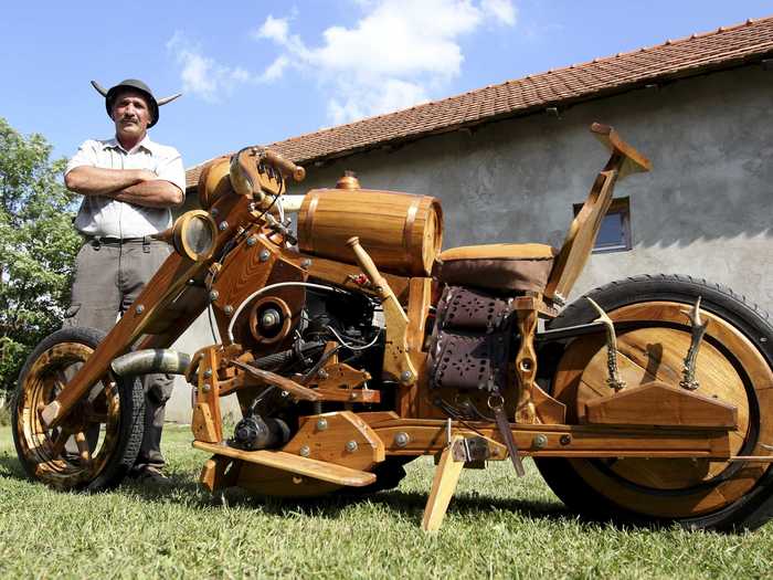 Istvan Puskas, a Hungarian tractor driver, built this chopper made out of firewood over a 2-year period.