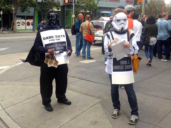 We found protesters dressed up as Star Wars characters.