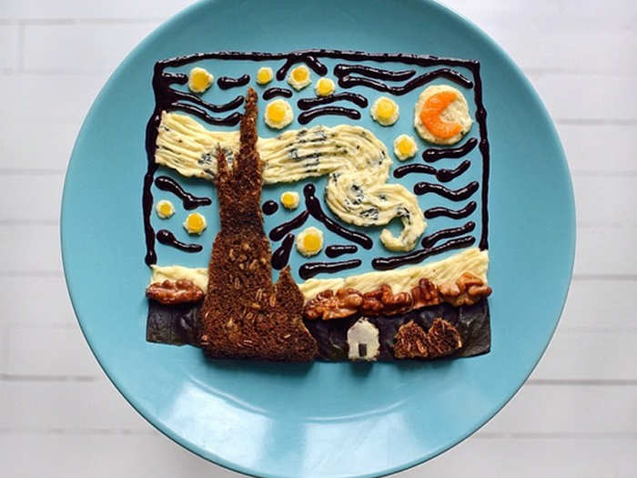 She devotes Sundays to researching ideas for future projects. "For art I want to do something iconic that people will recognize," she said. "I usually pick an artist I want to do, then figure out a work I am able to do in food." Here, she puts a delicious spin on Van Gogh