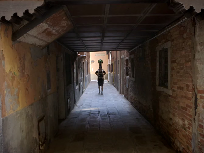 In Venice, Italy, Trekkers captured images of the cobblestone streets and brick alleyways.