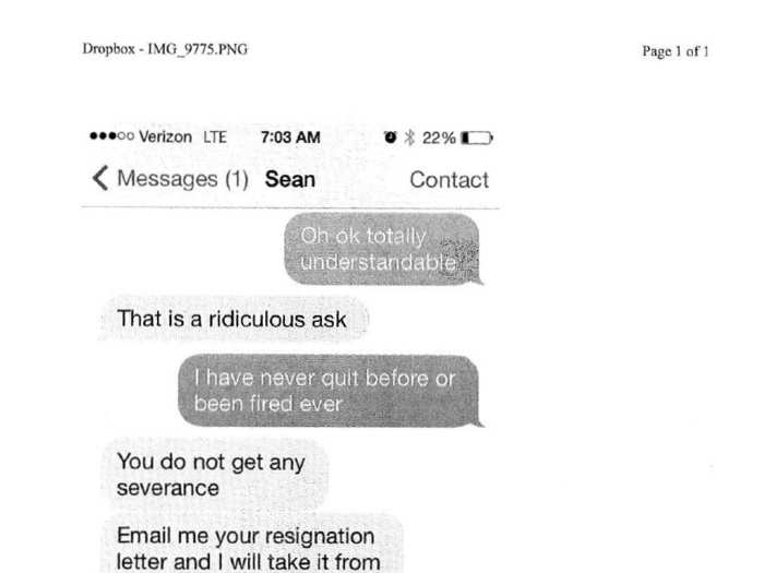 Rad encouraged Wolfe to email him her resignation.