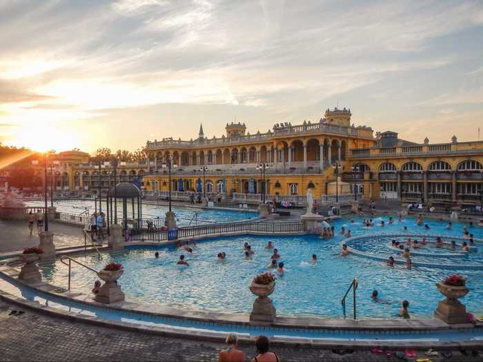 Take a dip in a thermal bath in Budapest, Hungary.