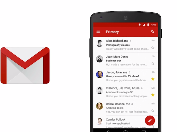 Take a look at how that Compose button in the Gmail app pops out. That floating action button is going to make a big appearance in apps throughout Android L.