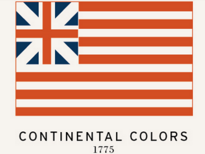 The Continental Colors flag (also known as the Grand Union flag) is considered the first flag of the autonomous colonies. As the flag of the revolution, it bears 13 stripes and the red cross of St. George of England.