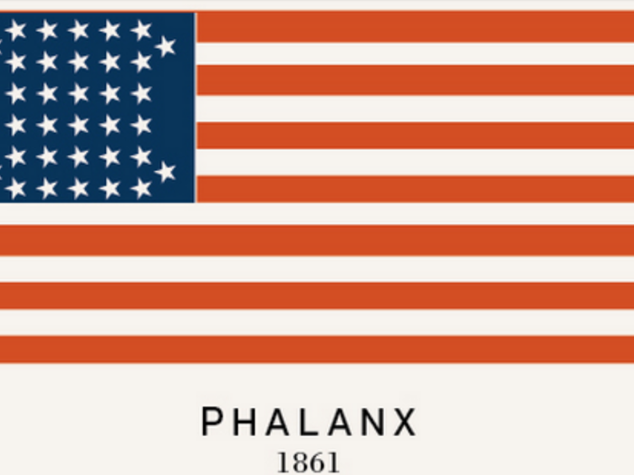 A "phalanx" is a term for a military formation dating back to Ancient Greece. The outermost stars on either side could represent leaders and stragglers in the military, and the longer stripes most likely make it a Naval flag.