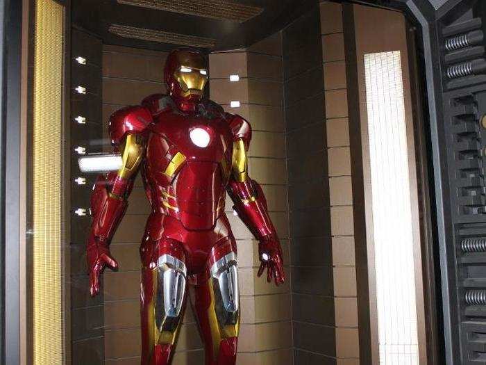 The latest model of the Iron Man suit sits in the room