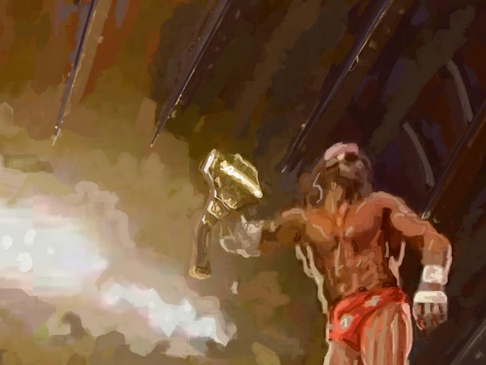 This painting of a wrestler holding up his belt was surprisingly made in MS Paint by Imgur user tawaldher.