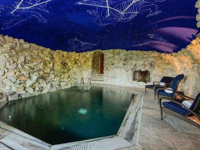 And here is the "grotto" room. It comes with an indoor pool and a painted night sky on the ceiling, with fiber-optic lights to look like stars.